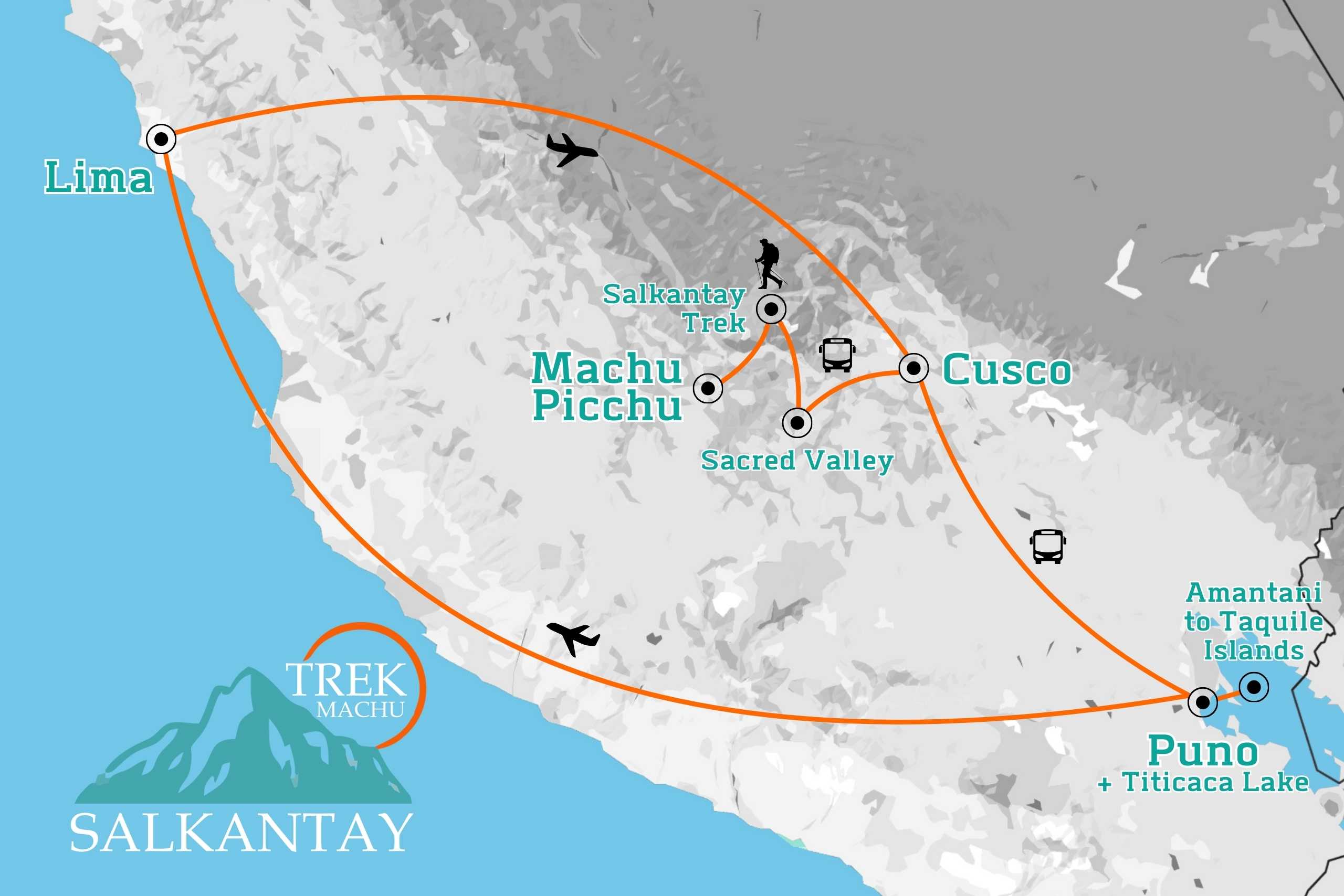 Salkantay Trek to Machu Picchu and Lake Titicaca Map